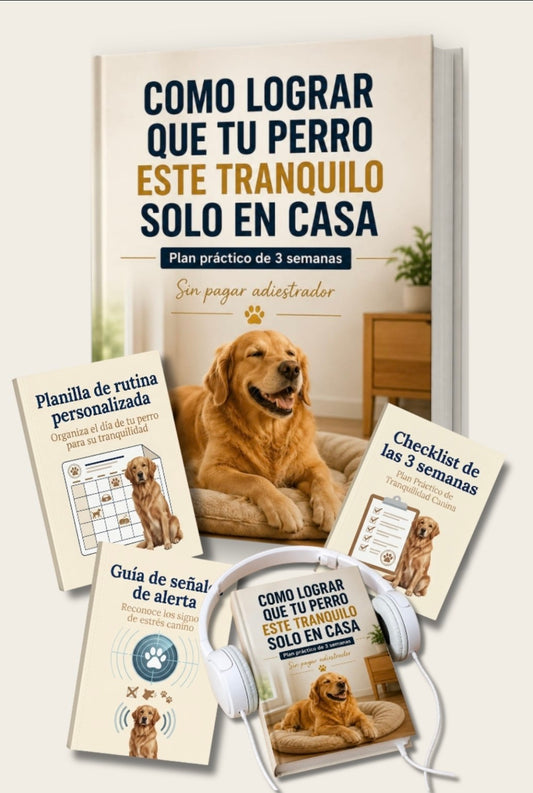 📚 LIbro Principal: Cómo lograr que tu perro esté tranquilo solo en casa + 🎁 3 bonos de regalo +  Audiolibro🎧